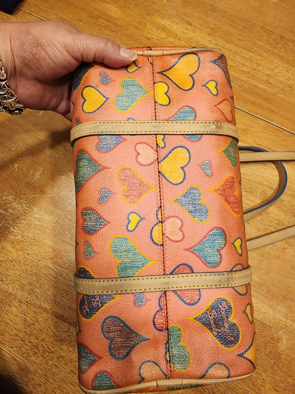 vintage Y2K Dooney & Bourke multicolor crayon hearts barrel bag - Picture 13 of 16